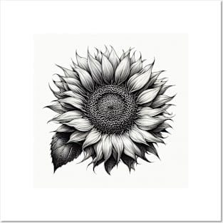 Sunflower sketch black and white Posters and Art